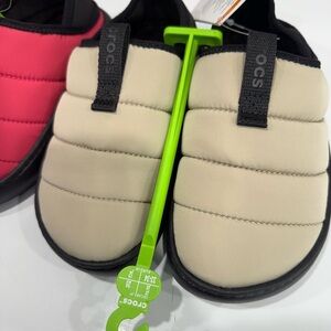 CROCS Beige and Black Quilted Slip-Ons